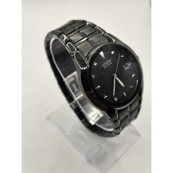 Citizen AU1054-54G Corso Eco Drive Black & Silver Stainless Steel Diamond Watch - Picture 6 of 14